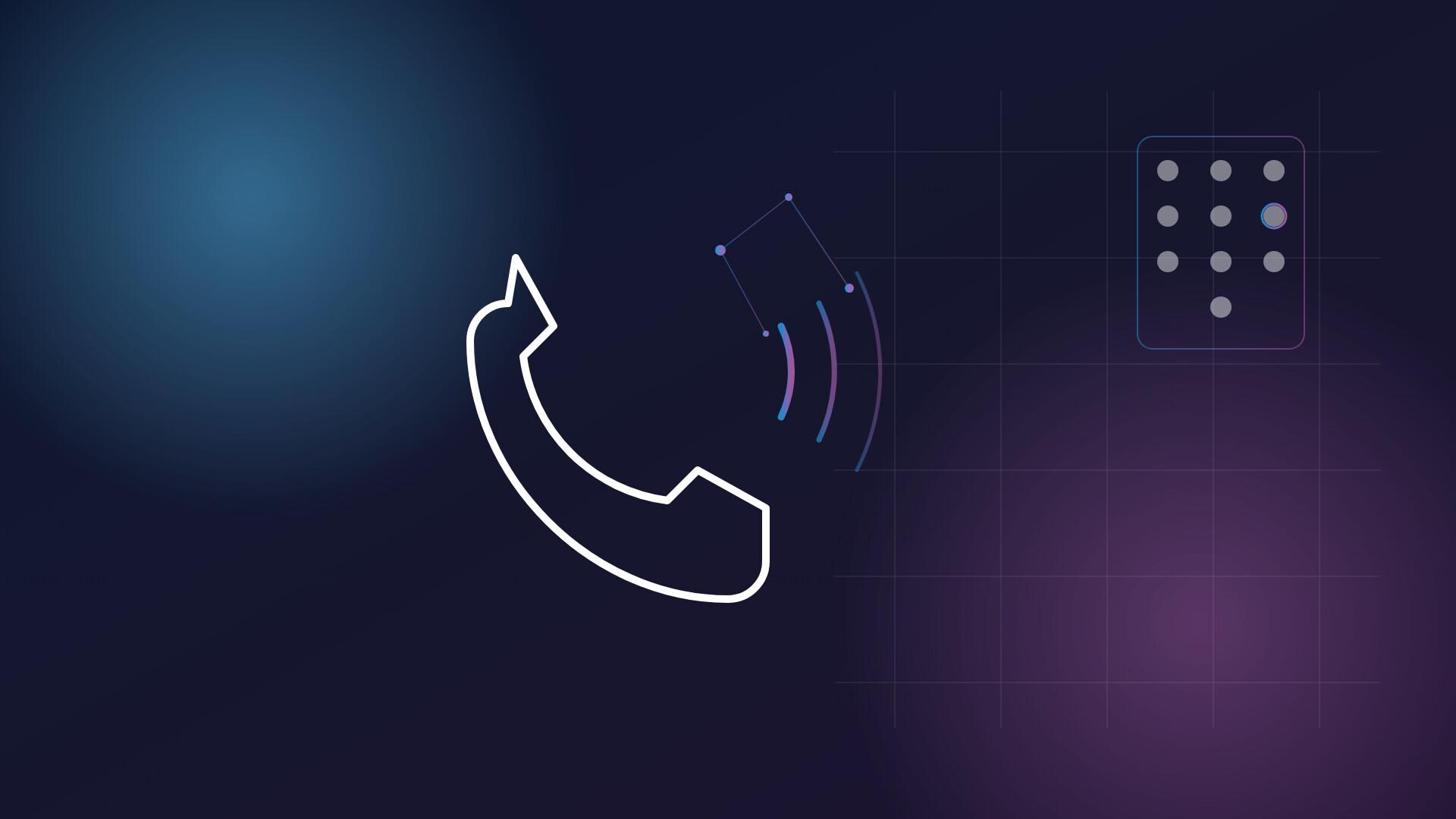 An abstract graphic of a phone call reaching an IVR keypad menu, in rePUSHTI's brand colours