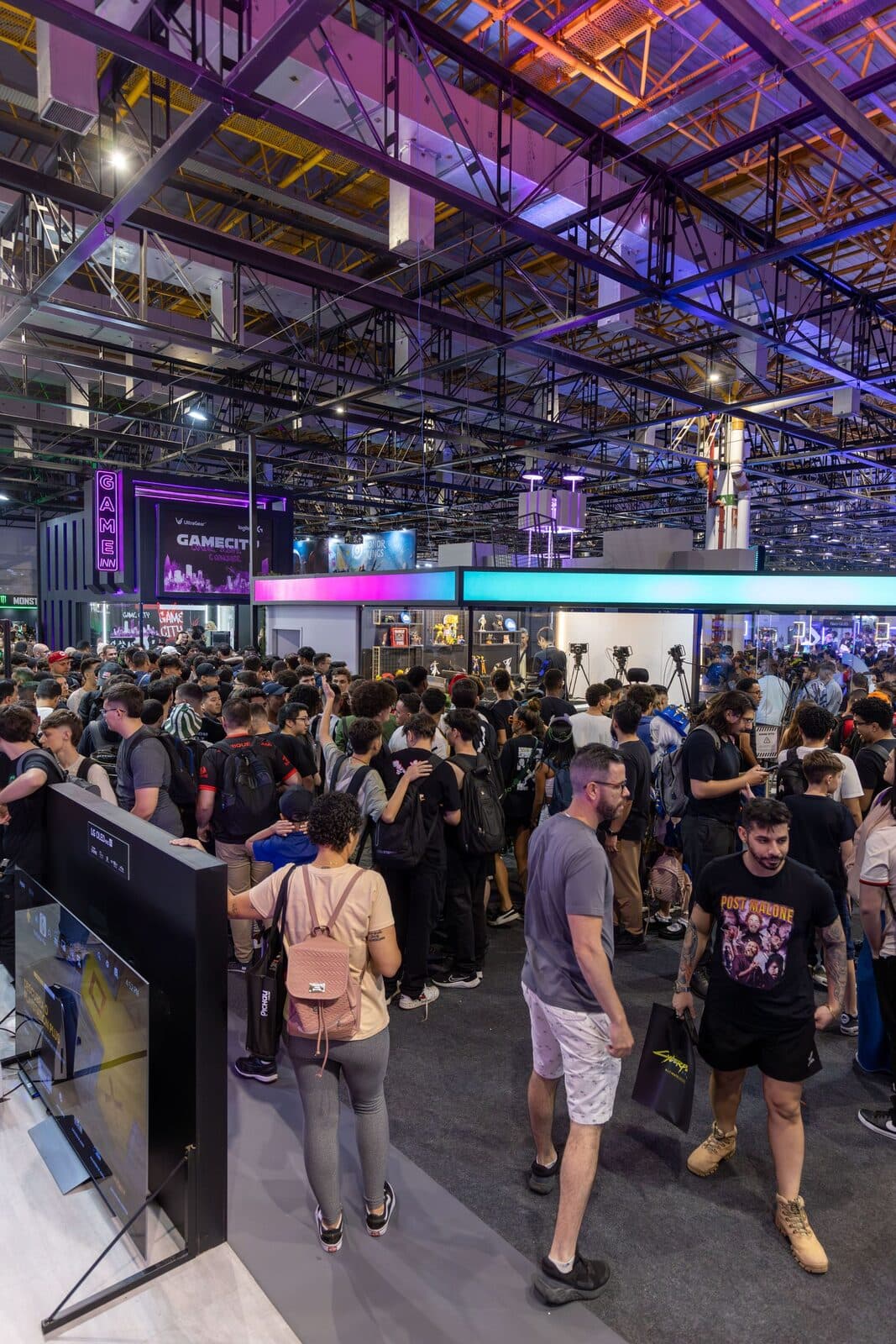A crowded technology exhibition hall